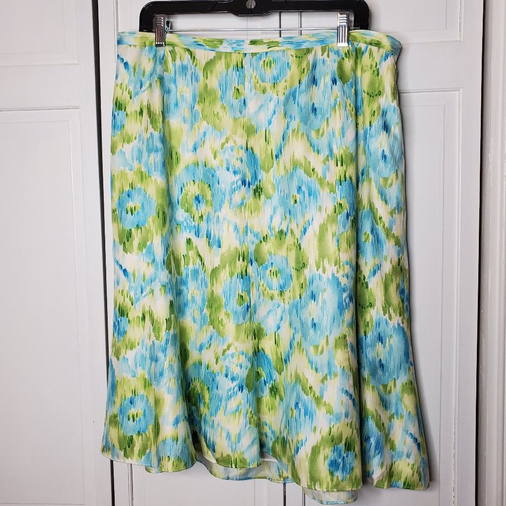 Blue/green watercolor print Silk skirt, 18